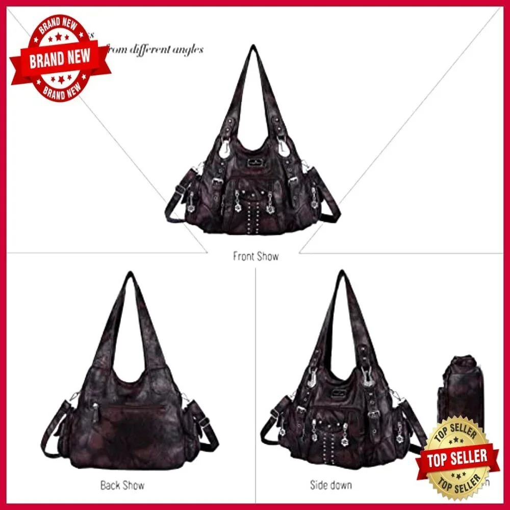 Large Soft PU Leather Hobo Shoulder Bag with Multiple Pockets